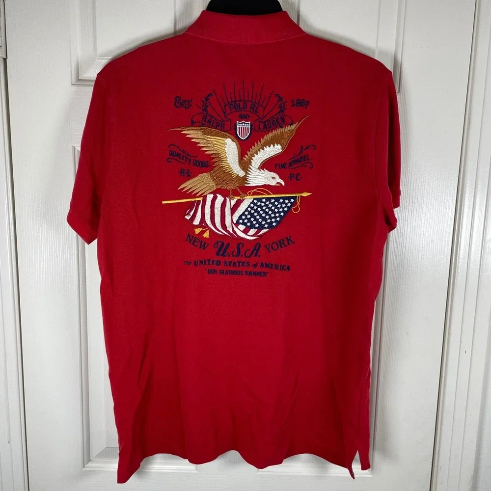 Polo Ralph Lauren USA Flag Eagle Polo Shirt Red Patriotic July 4th Men's XL New